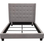 Madison Ave Tufted Wing Eastern King Bed in Light Grey Button Tufted Fabric