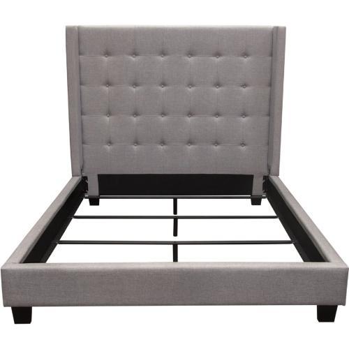 Madison Ave Tufted Wing Eastern King Bed in Light Grey Button Tufted Fabric