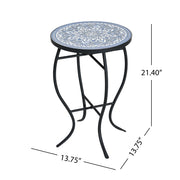 Outdoor Round Side Table With Mosaic Style Top And Curved Iron Legs - R&R Furniture Gallery (Fountain Valley, CA)