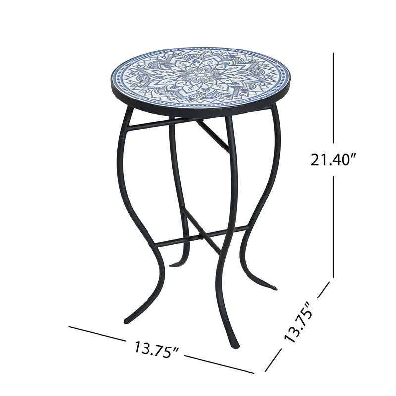Outdoor Round Side Table With Mosaic Style Top And Curved Iron Legs - R&R Furniture Gallery (Fountain Valley, CA)