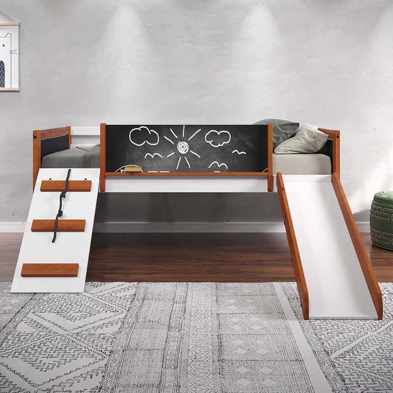 Aurea - Twin Loft Bed With Slide - Cherry Oak & White - R&R Furniture Gallery (Fountain Valley, CA)