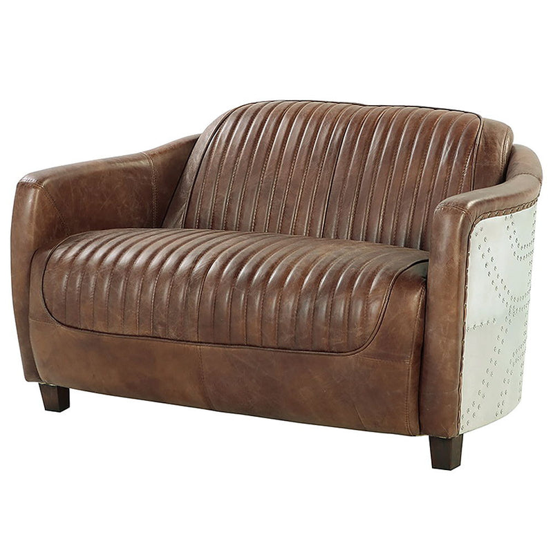 Brancaster - Loveseat - Retro Brown Top Grain Leather & Aluminum - R&R Furniture Gallery (Fountain Valley, CA)