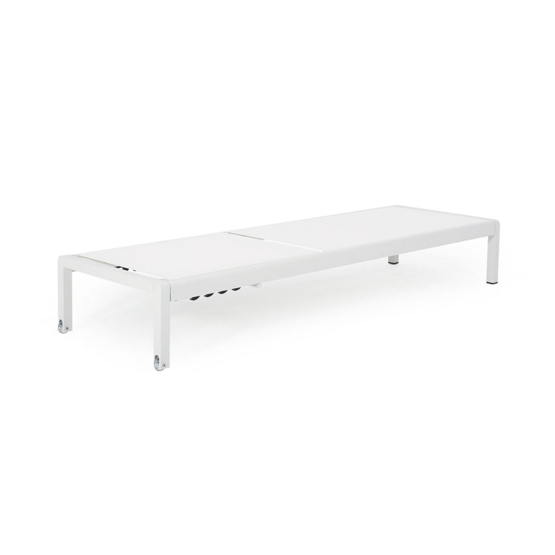 Noble House outdoor patio chaise lounge with five reclining positions, featuring cushioned seating and sturdy frame for outdoor relaxation.
