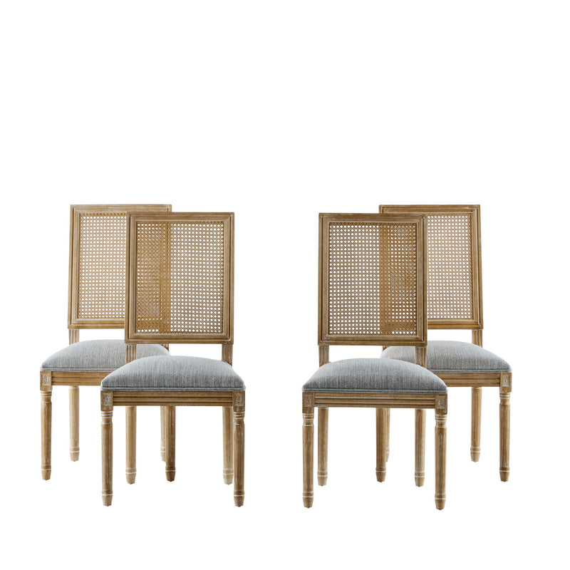 French Country Dining Chair With Rectangular Cane Backrest And Smooth Upholstered Seating - R&R Furniture Gallery (Fountain Valley, CA)
