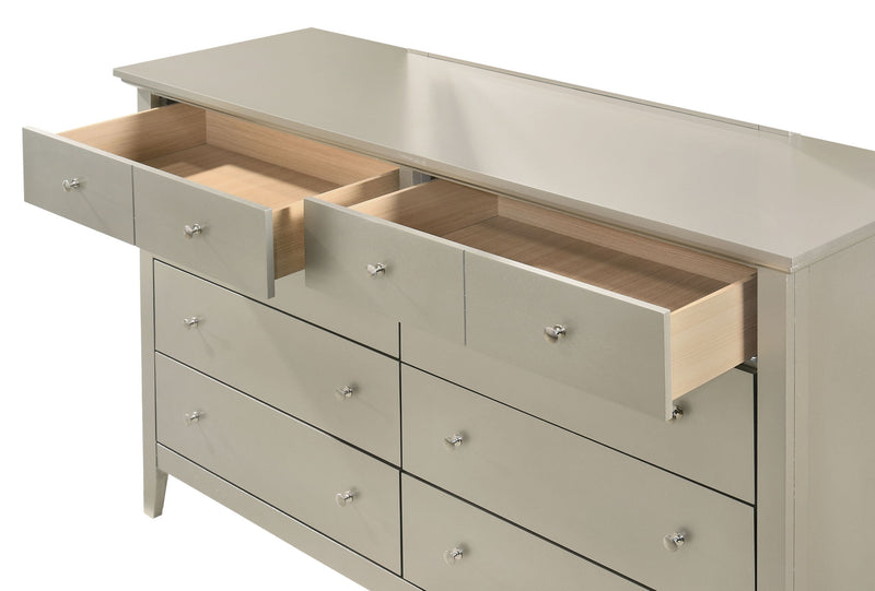 Elegant Glory Furniture dresser with multiple drawers, ideal for bedroom or living room storage, featuring a sleek casual design.