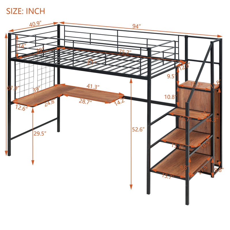 Loft Bed With Desk And Grid, Stylish Frame With Lateral Storage Ladder And Wardrobe - R&R Furniture Gallery (Fountain Valley, CA)