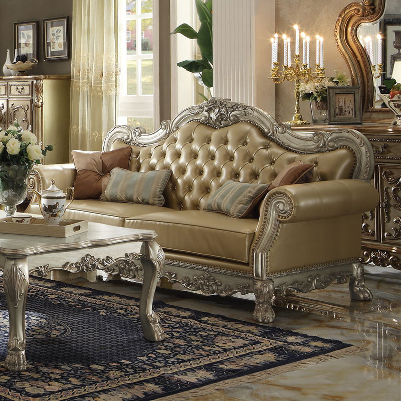 Dresden - Sofa - Bone PU & Gold Patina - R&R Furniture Gallery (Fountain Valley, CA)