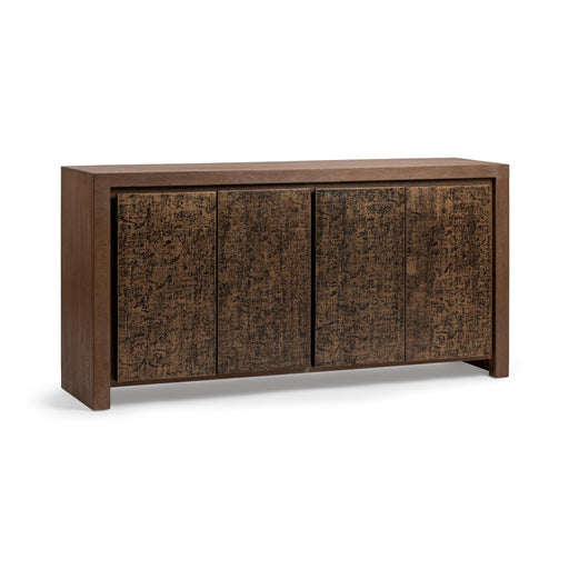 Classic Home Glendale 4-door buffet in toasted chestnut wood with sleek handles and spacious interior for dining room storage.