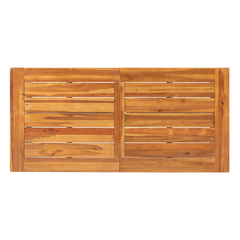 Outdoor Dining Table With Slat Wooden Panel And Turnbuckle Accents - Teak