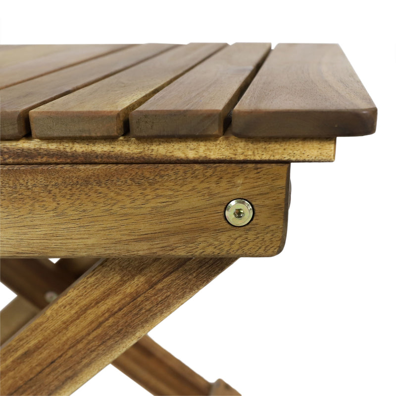 Noble House outdoor folding wooden side table with slatted top and foldable design for patio or garden use