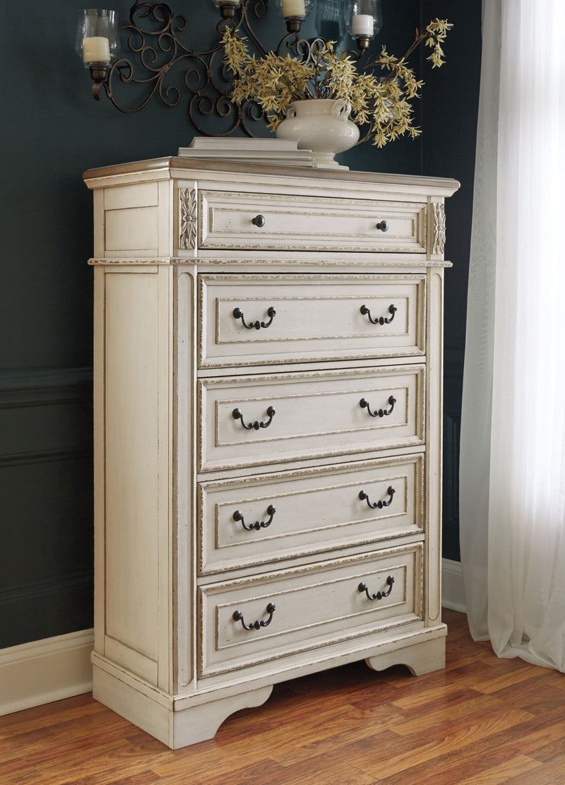 Realyn - Five Drawer Chest - White / Brown / Beige - R&R Furniture Gallery (Fountain Valley, CA)