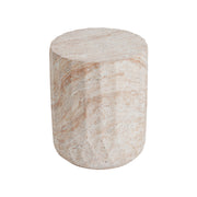 Outdoor / Indoor Lightweight Concrete Side Table, Cylinder Travertine Finish Accent Table - Beige - R&R Furniture Gallery (Fountain Valley, CA)