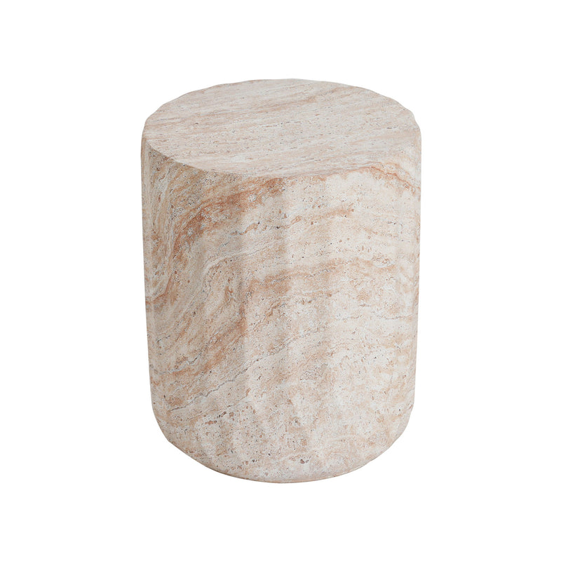 Outdoor / Indoor Lightweight Concrete Side Table, Cylinder Travertine Finish Accent Table - Beige - R&R Furniture Gallery (Fountain Valley, CA)