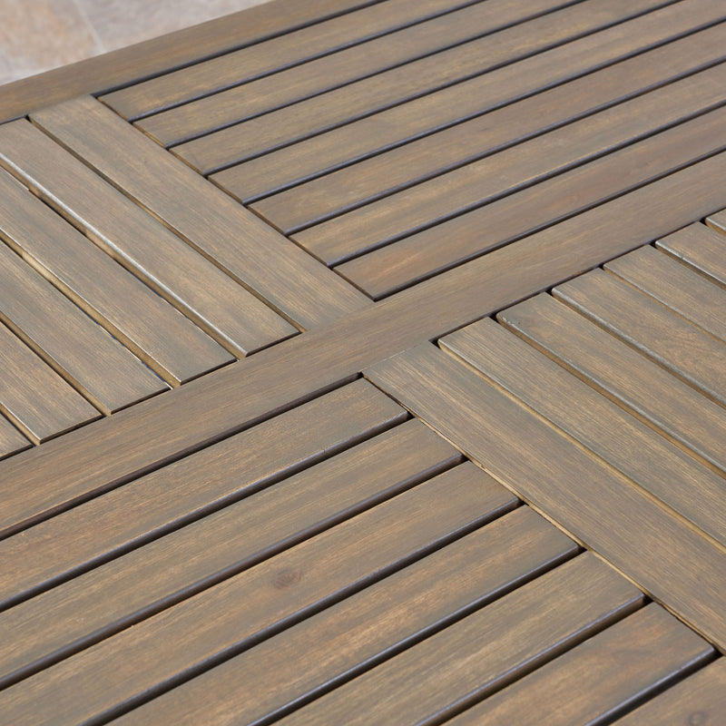 Transitional Acacia Wood Dining Table With Slat Panel Top - Gray