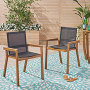 Set of two Noble House Belfast dining chairs with acacia wood frames and cushioned seats, modern and stylish for dining rooms.