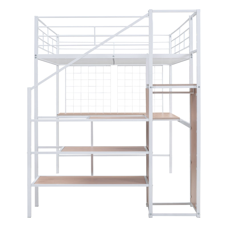 Loft Bed With Desk And Grid, Stylish Frame With Lateral Storage Ladder And Wardrobe - R&R Furniture Gallery (Fountain Valley, CA)