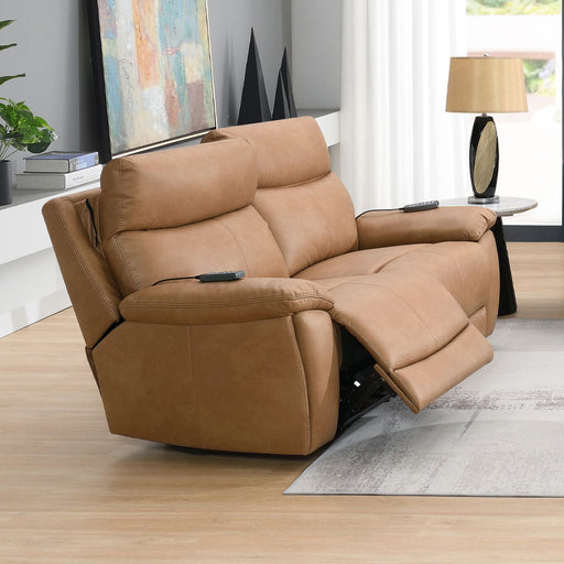 Chavis - Power Motion Loveseat With USB & Power Headrest - Brown - R&R Furniture Gallery (Fountain Valley, CA)