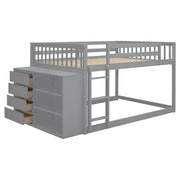 DreamHaus bunk bed with built-in four drawers and three shelves, featuring a sturdy wooden frame and modern design.