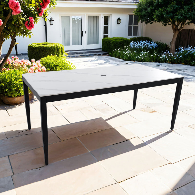 Modern outdoor patio dining table with tapered legs, weatherproof and rust-free, from Life Outside.