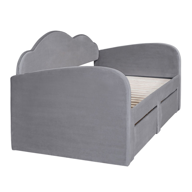 Upholstered Daybed With Cloud-Shaped Backrest, Trundle & 2 Drawers And USB Ports - R&R Furniture Gallery (Fountain Valley, CA)
