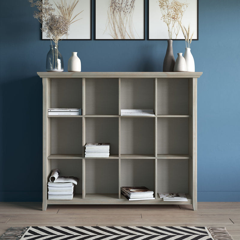 Simpli-Home Acadian handcrafted cube storage organizer with multiple compartments for versatile home organization.