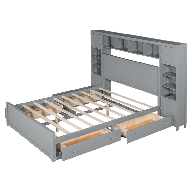 DreamHaus cabinet bed with integrated shelving, storage cabinet, and built-in sockets, showcasing a modern, space-saving bedroom solution.