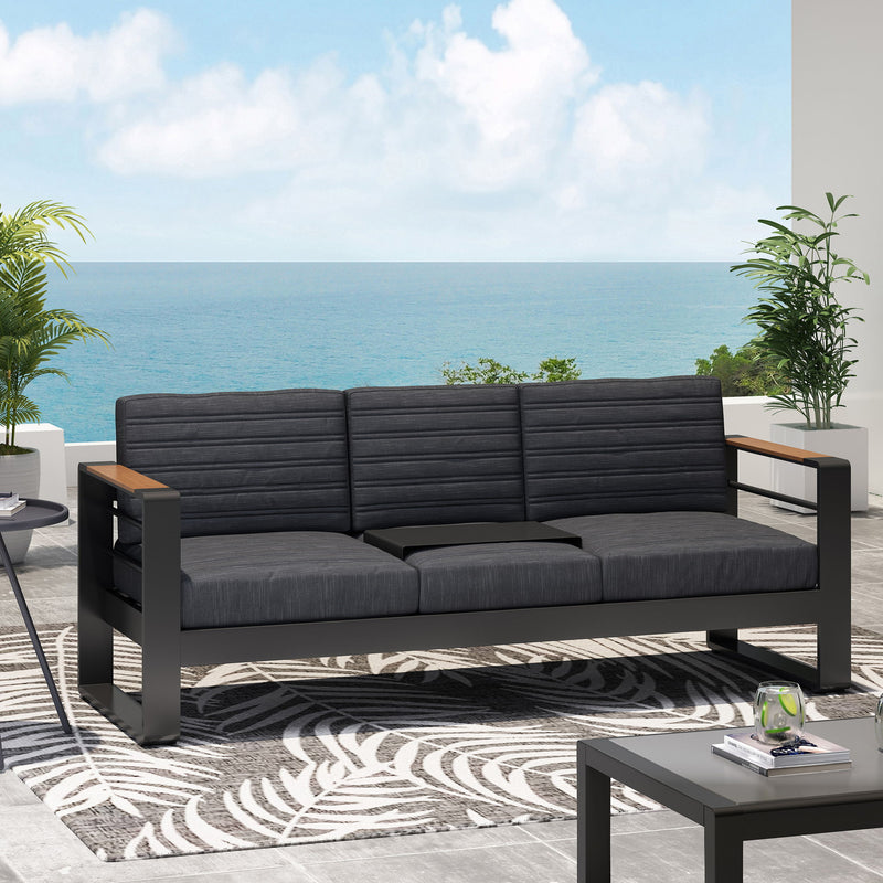 Giovanna - 3 Seater Sofa With Aluminum Frame And Water Repellence Cushions - Black - R&R Furniture Gallery (Fountain Valley, CA)