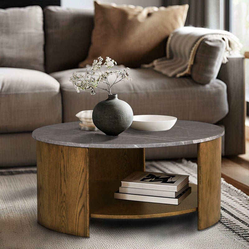 Keegan - Round Coffee Table With Shelf - Oak - R&R Furniture Gallery (Fountain Valley, CA)