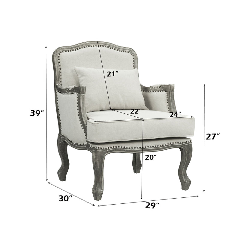 Tania - Chair With Pillow - Cream Linen & Gray