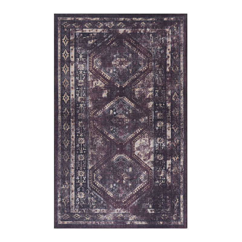 Maval - 5' X 8' Washable Area Rug - Black / Burgundy - R&R Furniture Gallery (Fountain Valley, CA)