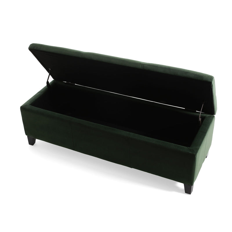 Noble House upholstered storage ottoman bench with cushioned top and fabric upholstery, ideal for living room or entryway seating.
