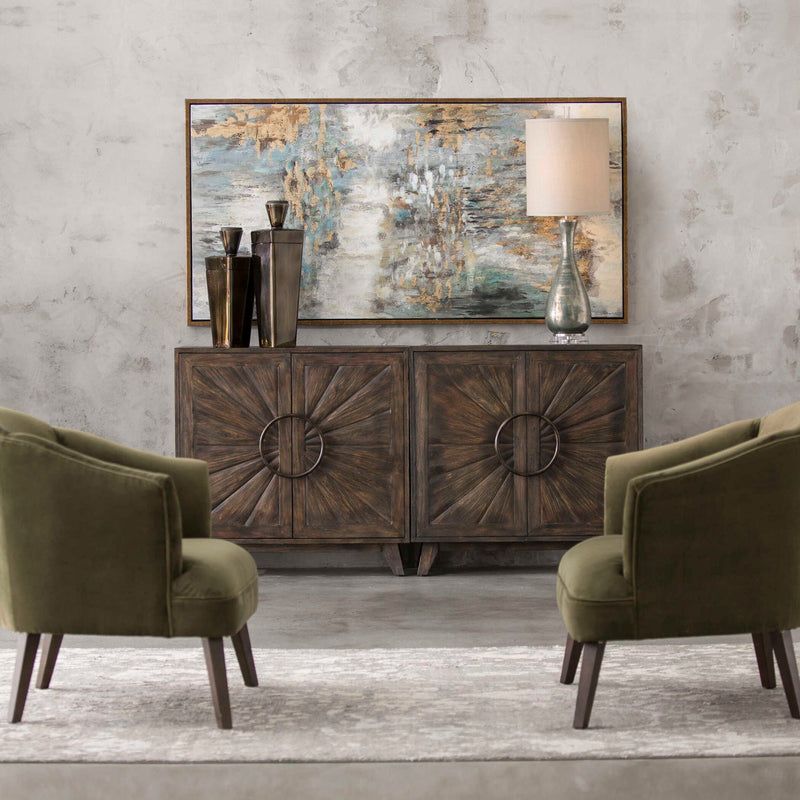 Behind The Falls abstract beige canvas art by Uttermost featuring flowing waterfall-inspired design on a neutral background.