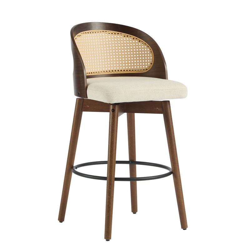 Set of two Noble House Como indoor wood barstools with sleek design and natural wood finish, ideal for modern home bars or kitchen counters.