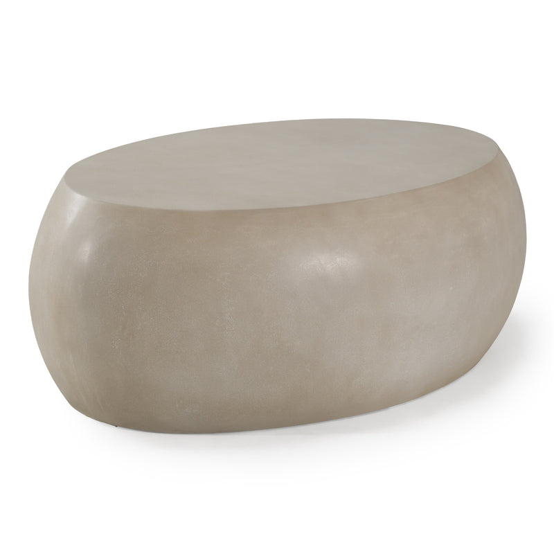 Denny - Modern Beige Concrete Oval Coffee Table — view 3