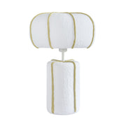 White and green Looma cotton mache table lamp by TOV Furniture featuring a textured, handcrafted design and rounded shape.