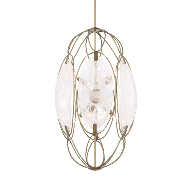 Valencia - 6 Light Glass Panel Pendant - Gold / White