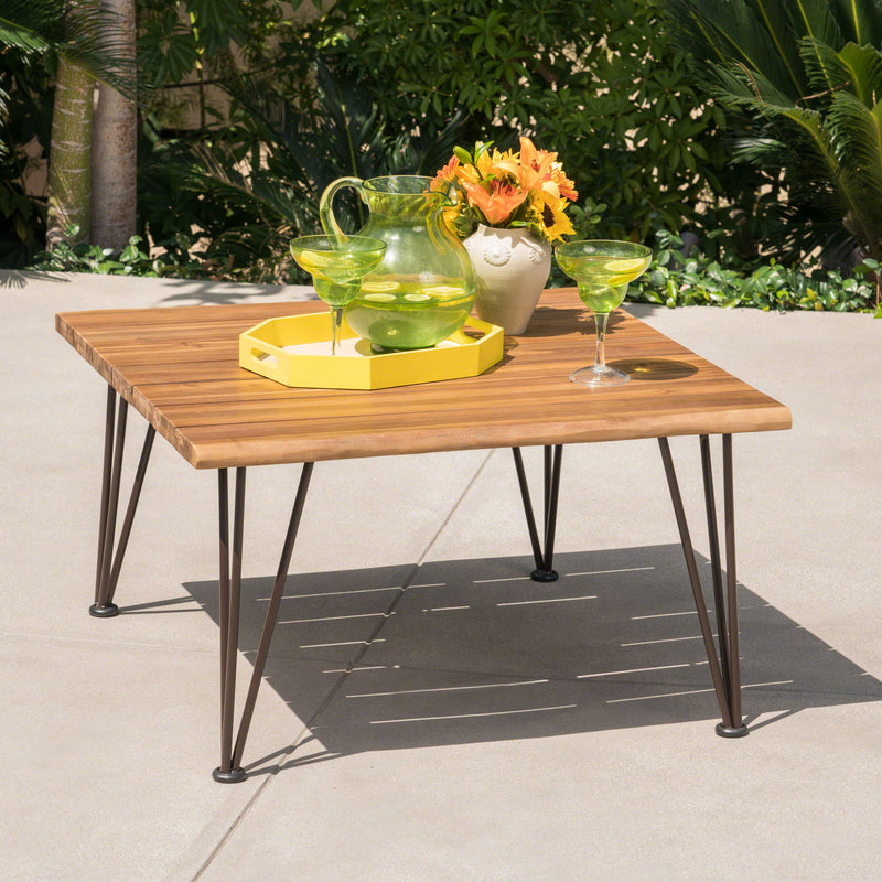 Outdoor Coffee Table With Slat Top And Metal Legs - Teak - R&R Furniture Gallery (Fountain Valley, CA)