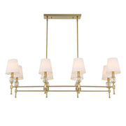 Uttermost Arques 8-light linear chandelier with white and gold finish, featuring modern design and sleek light fixtures.