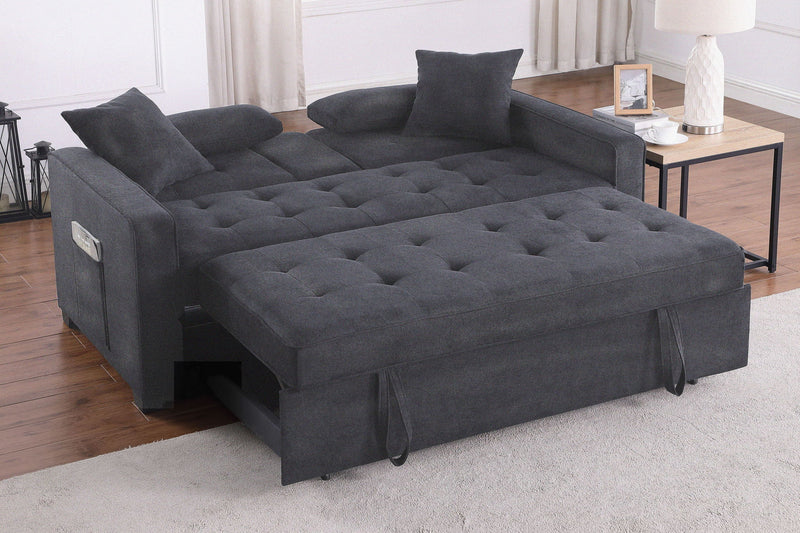 Cody II - Convertible Sleeper Loveseat With Cup Holder, Charging Ports and Pocket - Dark Gray - R&R Furniture Gallery (Fountain Valley, CA)