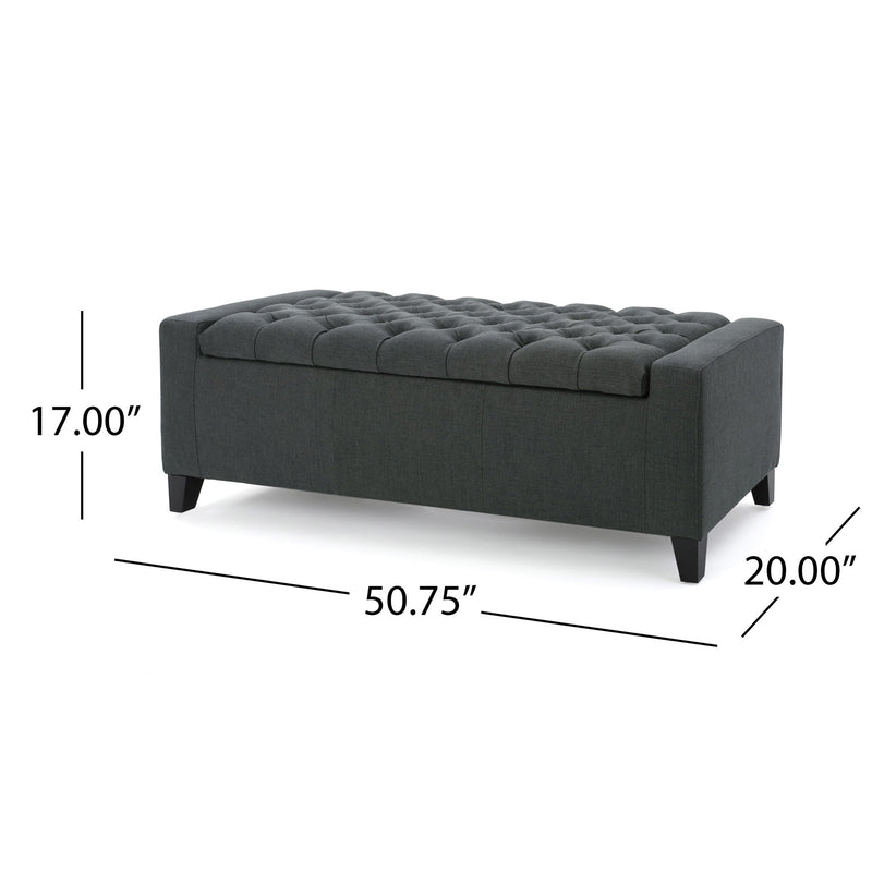 Dark gray Noble House contemporary storage ottoman with tufted top, versatile and stylish for living room or bedroom storage.