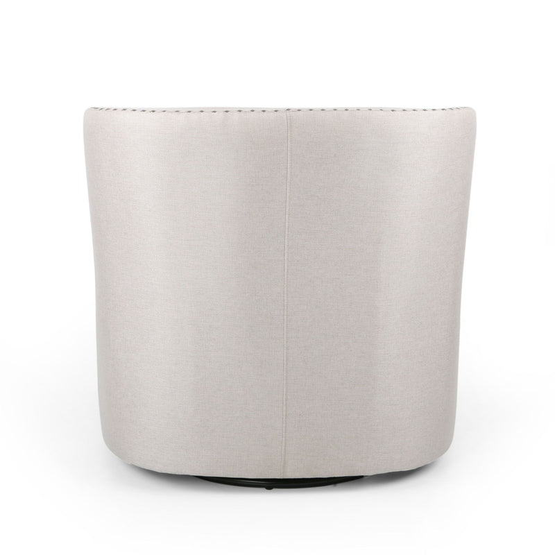 Noble House modern upholstered swivel club chair with nailhead trim, featuring a plush fabric seat and a sleek, rounded design.