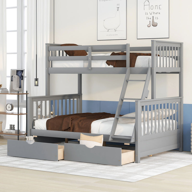 DreamHaus bunk bed with ladders and two storage drawers, featuring a sturdy wooden frame and space-saving design.