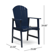 Set of two Noble House outdoor weather-resistant acacia wood Adirondack dining chairs, sturdy and stylish for outdoor seating.
