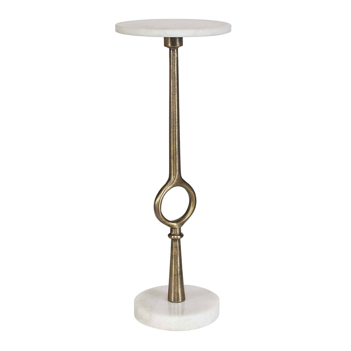 Accent Table - Brass Antique / White