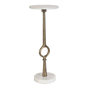 Accent Table - Brass Antique / White