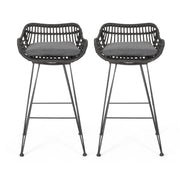 Noble House outdoor rattan bar chair with metal legs, stylish stool set for patio or outdoor bar area.