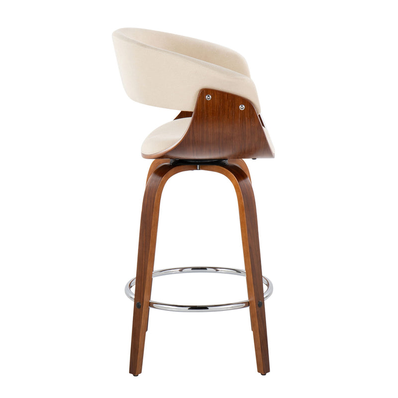 Set of two Lumi Source vintage mid-century modern counter stools with swivel, fixed height, round footrest, and stylish design.