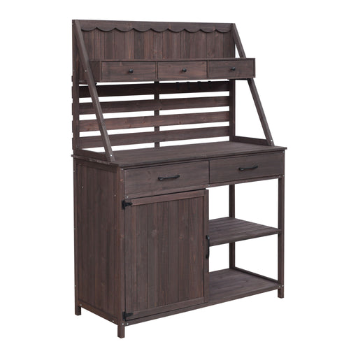 Potting Bench With 5 Drawer Storage And Slatted Back Panel, Garden Workstation - Brown - R&R Furniture Gallery (Fountain Valley, CA)
