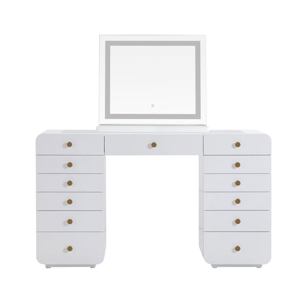 Hollywood - Desk With LED Panel Vanity Mirror - White