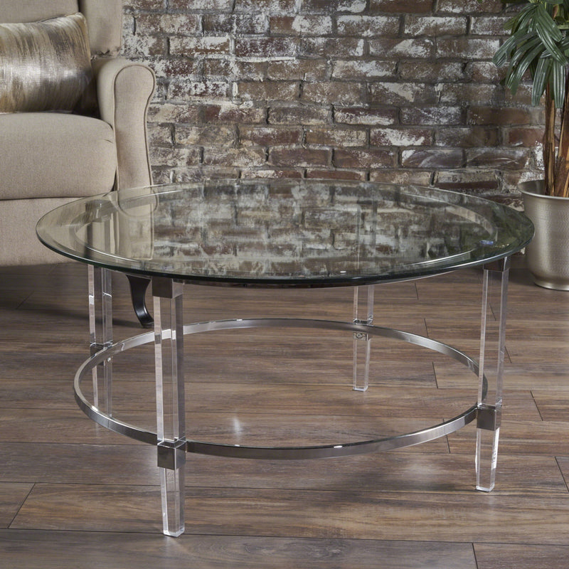 Tempered Glass Round Coffee Table With Four Legs - Clear - R&R Furniture Gallery (Fountain Valley, CA)